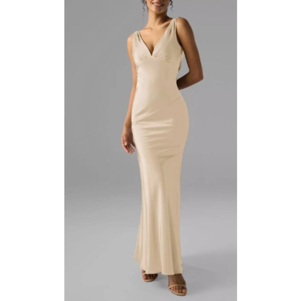 AW BRIDAL 4 S champagne Rachael satin formal wedding prom maxi dress NEW 0b8